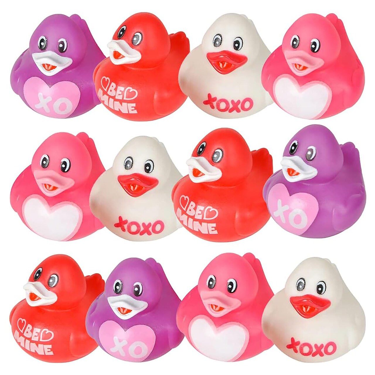 ArtCreativity: Valentine's Day - 2" Rubber Duckies - 12 Pack - Pink-Purple-Red-White, Love Themed Cute Bath Toys, Pool & Water Play, Party Favors